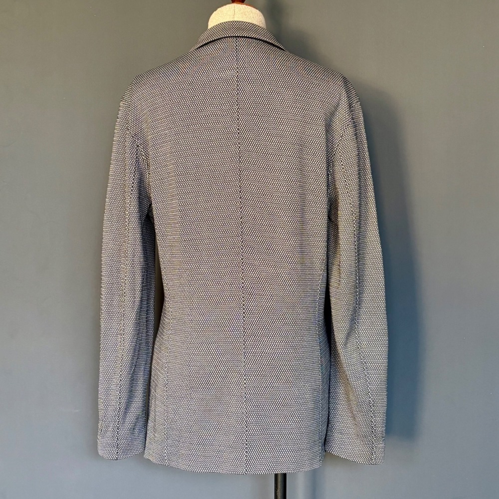 Giorgio Armani Black Label - Herringbone Knit Navy Blazer | Sz 48 | 3 Button - Picture 3 of 10